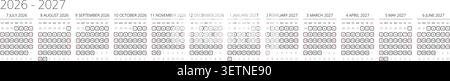 Anglais 2026-2027 grille linéaire horizontale calendrier mural ligne fine simpliste Corporate minimal Annual Planner (compatible avec 2037-2038 et 2054-2055) Illustration de Vecteur