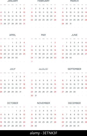 Anglais 2026 vertical 3x4 grille avant-Garde Retro Calendar Poster Geometric Bauhaus grille annuelle (compatible avec 2037 et 2043). Illustration de Vecteur
