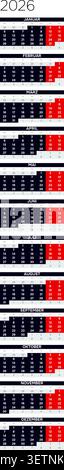 Allemand 2026 grille linéaire verticale abstraite géométrique Multi Month Layout affiche murale annuelle moderne (compatible avec 2037 et 2043). Illustration de Vecteur