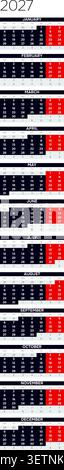 Anglais 2027 vertical Linear Grid minimalist habit Tracker Calendar Linear Annual Timeline page (compatible avec 2038 et 2049). Illustration de Vecteur