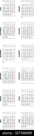 Anglais 2026-2027 vertical 2x6 Grid abstrait géométrique Multi Month Layout Modern Annual Wall Poster (compatible avec 2037-2038 et 2054-2055). Illustration de Vecteur