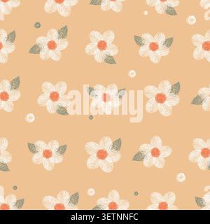 Kawaii Flower Drawn Seamless Pattern dans un style tricoté de dessin animé. Illustration isolée vectorielle. Illustration de Vecteur