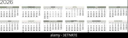 Allemand 2026 grille horizontale 6x2 Corporate Annual Planner Template Elegant Annual Grid Layout (compatible avec 2037 et 2043). Illustration de Vecteur