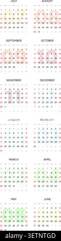 Anglais 2026-2027 vertical 2x6 Grid Productivity Dashboard Calendar Grid Corporate Annual Project Tracker (compatible avec 2037-2038 et 2054-2055). Illustration de Vecteur