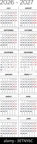 Anglais 2026-2027 vertical 2x6 grille minimaliste abstrait géométrique calendrier Modernist Multi Month Planner (compatible avec 2037-2038 et 2054-2055). Illustration de Vecteur