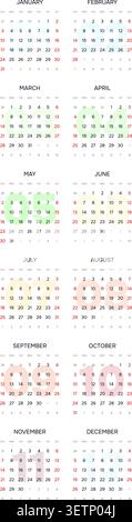 Anglais 2027 grille verticale 2x6 feuille de chronologie linéaire monochrome calendrier de flux de travail annuel minimaliste (compatible avec 2038 et 2049). Illustration de Vecteur