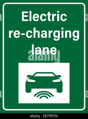 Voie de recharge électrique. Les panneaux d'information sur la nouvelle technologie sur les routes aident à recharger les batteries des véhicules électriques lorsqu'ils roulent dessus. Silhouette d'élec Illustration de Vecteur