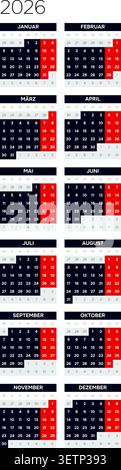 Allemand 2026 vertical 2x6 Grid Clean Continuous Line Calendar Grid Minimalist Annual Wall Poster (compatible avec 2037 et 2043). Illustration de Vecteur