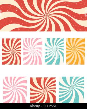 Ensemble psychédélique spirale Swirl. Fond ondulé rétro, esthétique Y2K. Starburst hypnotique circulaire bg. Rayons tordus vintage. conception en spirale pour affiches, bannières, fonds d'écran. Illustration vectorielle Illustration de Vecteur