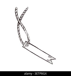 Une étiquette en papier vierge avec une ficelle pour placer les informations sur le produit. Tout est dessiné à l'encre à la main. Une illustration vectorielle simple pour la conception des ventes, scr Illustration de Vecteur