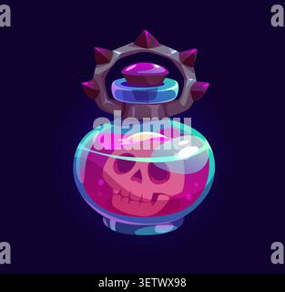 Bouteille de potion magique de dessin animé ou élixir d'Halloween Illustration de Vecteur