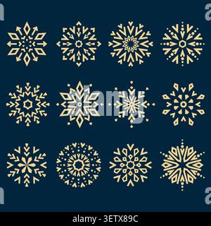 Collection Snowflakes Icon. Décoration graphique moderne bleu foncé et or Illustration de Vecteur