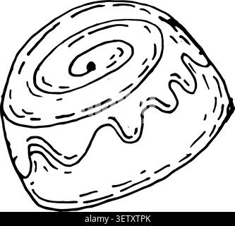 Rouleau de cannelle doodle dessiné à la main isolé sur fond blanc. Illustration vectorielle dans le style d'esquisse d'encre doodle. Icône de boulangerie et de pâtisserie de contour. Illustration de Vecteur