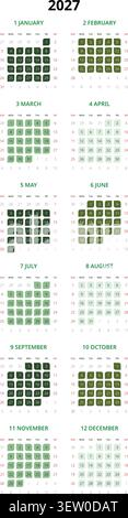 Anglais 2027 vertical 2x6 Grid Eco Botanical Wall Planner Minimalist nature Grid (compatible avec 2038 et 2049). Illustration de Vecteur