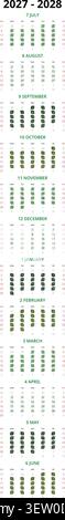 Anglais 2027-2028 vertical Linear Grid style Herbarium calendrier annuel Botanical Eco Grid (compatible avec 2055-2056). Illustration de Vecteur