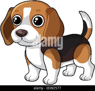 Un charmant chiot beagle de dessin animé se tient sur le côté avec de grands yeux expressifs et des oreilles souples Illustration de Vecteur