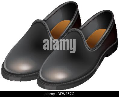 Mocassins en cuir noir réalistes avec des reflets doux, vue latérale, style vectoriel propre, fond isolé Illustration de Vecteur