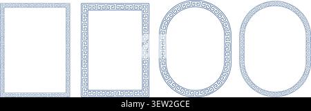 Rectangle d'ornement grec ancien dessiné à la main, cadre ovale. Bordure carrée ronde de Rome dessinée à la main. Motif Doodle ancien motif de bordure. Ornement ancien Illustration de Vecteur