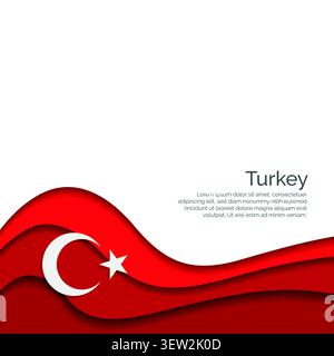 Drapeau de la Turquie. Style de coupe de papier et conception d'ondulation avec disposition de présentation moderne. Effet ondulant avec des ombres et des dégradés réalistes. Idéal pour inter Illustration de Vecteur