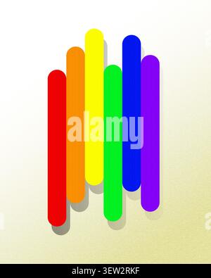 Composition graphique minimaliste avec des barres arc-en-ciel verticales avec des ombres portées réalistes sur un fond de texture à grain doux Banque D'Images