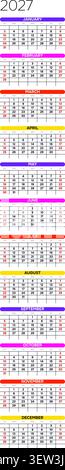 Anglais 2027 vertical Linear Grid Green Leaf Botanical Annual Calendar Sustainable Planner (compatible avec 2038 et 2049). Illustration de Vecteur