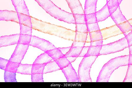 Un fond abstrait avec des lignes ondulées douces et entrelacées dans un style aquarelle. Les nuances douces de rose, violet et orange Banque D'Images