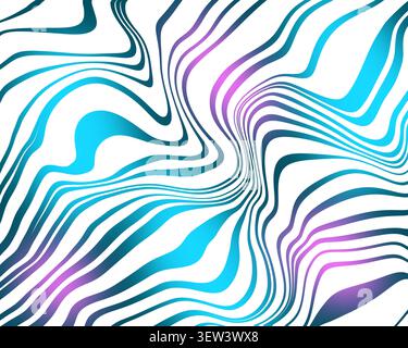 Un arrière-plan abstrait accrocheur avec des lignes fluides et fluides avec un dégradé holographique vibrant de bleu, sarcelle et violet sur un dos blanc Banque D'Images