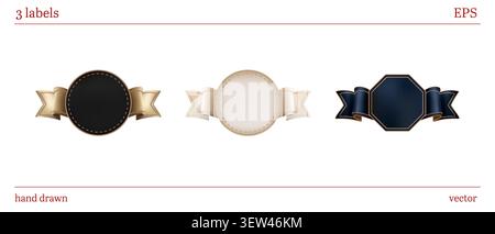 Collection d'étiquettes de ruban de luxe avec des modèles de badge vierges élégants isolés sur un fond blanc Illustration de Vecteur