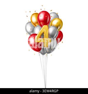 Un bouquet vibrant de ballons colorés formant le numéro quatre, parfait pour les anniversaires et les célébrations. Illustration de Vecteur