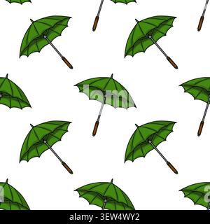 Modèle sans couture avec des parapluies verts, illustration vectorielle des accessoires de pluie d'automne Illustration de Vecteur