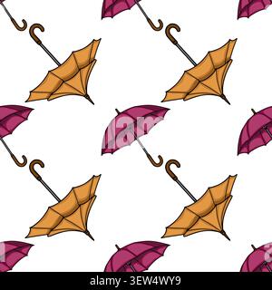 Modèle vectoriel sans couture avec des parapluies d'automne colorés dans des tons jaunes et violets Illustration de Vecteur
