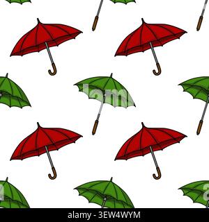Modèle vectoriel sans couture de pluie d'automne avec des parapluies rouges et verts colorés Illustration de Vecteur