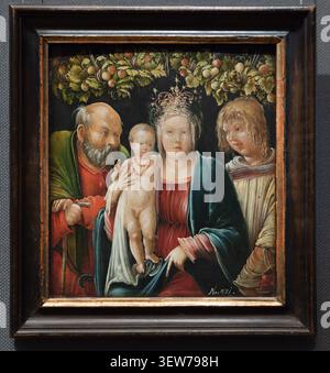 Sainte famille avec un diacre, huile sur panneau de Albrecht Altdorfer, 1507/1515, Renaissance allemande. Situé au Kunsthistorisches Museum Wien. Banque D'Images