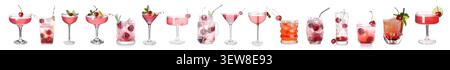 Variété de cocktails rouges dans différents verres avec des garnitures Banque D'Images