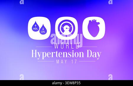 La journée mondiale de l’hypertension est observée chaque année le 17 mai. L'hypertension artérielle, également appelée hypertension, est une pression artérielle qui est plus élevée que la normale Illustration de Vecteur
