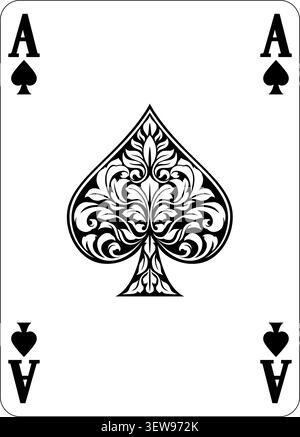 ACE of Spades design à partir d'un nouveau jeu original de cartes à jouer. Version à quatre pips pour gauchers avec identifiant dans les quatre coins. Illustration de Vecteur