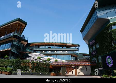 Vue d'ensemble du All England Lawn Tennis and Croquet Club, Londres avant les Championnats de Wimbledon 2026. Date de la photo : vendredi 26 juin 2026. Banque D'Images