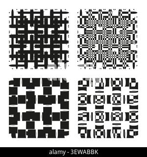 Patchwork de grille tissée à carreaux avec ensemble vecteur noir. Cette toile de fond géométrique visualise des motifs de blocs textiles abstraits. spe 10 Illustration de Vecteur