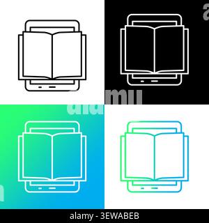 Livre tablette lecteur eBook dispose d'un élément vectoriel linéaire. Améliore la bibliothèque d'éducation numérique et le processus d'apprentissage en ligne. spe 10 Illustration de Vecteur