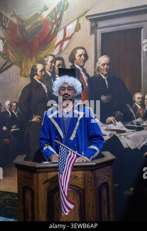 Washington, DC, États-Unis. 25 juin 2026. Une exposition du Hillsdale College à la Great American State Fair. Organisée par le président Donald Trump pour marquer le 250e anniversaire des États-Unis, la foire a présenté des expositions de nombreux états, agences gouvernementales et organisations privées. Crédit : Jim West/Alamy Live News Banque D'Images