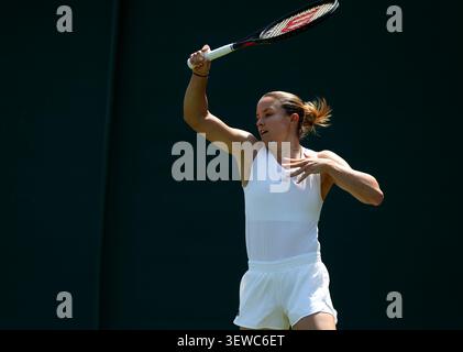 Wimbledon, Londres, Royaume-Uni. 26 juin 2026. Maria Sakkari de Grèce pratiquant vendredi après-midi sur le terrain du All England Lawn Tennis Club. Wimbledon commence lundi. Crédit : Adam Stoltman/Alamy Live News Banque D'Images