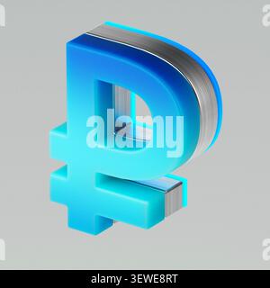 Rendu 3D du symbole de la devise rouble russe dans un dégradé bleu vif. Cette illustration brillante est parfaite pour les nouvelles financières, les rapports d'affaires, b Banque D'Images