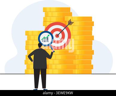Un investisseur analyse les tendances de croissance du marché pour atteindre ses objectifs financiers et bâtir une richesse à long terme grâce à l’épargne intelligente. illustration de stock. Illustration de Vecteur