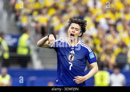 Dallas, États-Unis. 25 juin 2026. AO Tanaka du Japon vu lors du match de football de la Coupe du monde de la FIFA 2026 entre le Japon et la Suède au stade AT&T (Dallas). Score final ; Japon 1 :1 Suède. Crédit : SOPA images Limited/Alamy Live News Banque D'Images