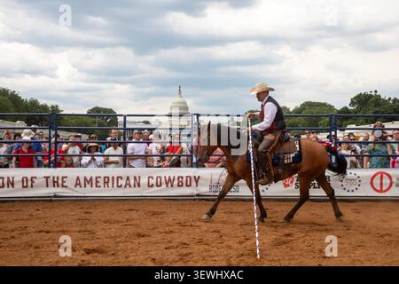 Washington, DC, États-Unis. 26 juin 2026. Rodeo 250 a lieu sur le National Mall dans le cadre de la Great American State Fair. La foire a été organisée par le président Donald Trump pour marquer le 250e anniversaire des États-Unis. Crédit : Jim West/Alamy Live News Banque D'Images