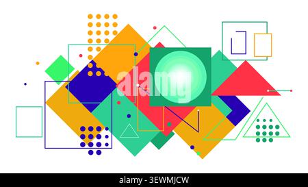 Superposition de formes géométriques avec des lignes et des textures dans une palette colorée Illustration de Vecteur