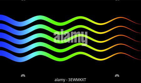 Vagues arc-en-ciel horizontales abstraites sur fond noir avec onde sonore, abstrait Illustration de Vecteur