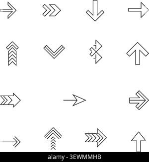 Contours des icônes et symboles de flèche dans diverses directions pour les graphiques Web et techniques Illustration de Vecteur