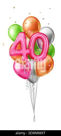 Ballons en feuille de couleur vive orthographiant 40 se lèvent parmi divers ballons festifs, parfaits pour les anniversaires. Illustration de Vecteur