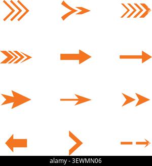 Collection de 12 icônes de flèche orange avec différents styles et directions Illustration de Vecteur
